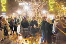  ?? ARMANDO L. SANCHEZ/CHICAGO TRIBUNE ?? People take in the annual tree lighting ceremony at Seneca Park & Eli M. Schulman Playground in Streetervi­lle on Thursday.