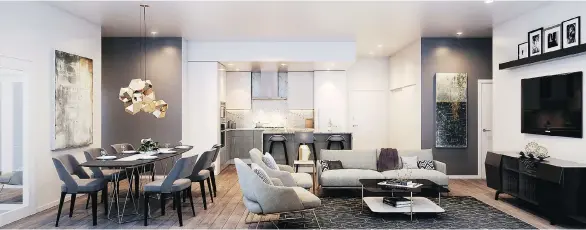  ??  ?? One of the residences at Coco Oakridge features an open concept that unites the kitchen, living and dining areas into a harmonious whole.