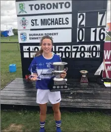  ??  ?? Clodagh Fox with her Player of the Match award and the cup.