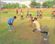  ?? KSBS ?? Players in action during the 5aside hockey tournament in Lucknow on Friday.