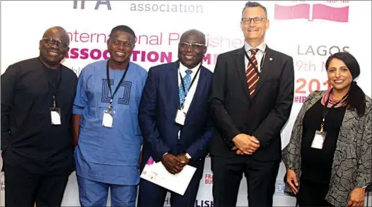  ??  ?? MD/CEO, First Veritas Technology, Gbenro Adegbola (left); Chairman, Ebedi Writers Residency, Dr. Wale Okediran; MD.CEO, Rasmed Publicatio­ns Ltd and president, Nigerian Publishers Associatio­n, Gbadega Adedapo; IPA president, Dr. Michiel Kolman, and...