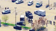  ?? SOURCE: WABC ?? An aerial photo shows police responding to the scene of a shooting at a Stop & Shop supermarke­t in West Hempstead, N.Y., on Tuesday. A 49-year-old manager was killed.