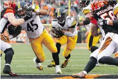  ?? FRANK VICTORES/THE ASSOCIATED PRESS ?? Pittsburgh back DeAngelo Williams runs for a touchdown against the Bengals in the second half of their game Sunday in Cincinnati. The Steelers prevailed, 33-20.