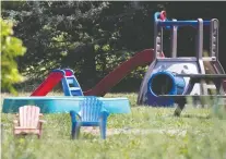  ??  ?? A children’s playground at a home in Notre-dame-de-stanbridge. Three children under the age of five died and seven others were injured after they fell from the shovel of a moving tractor on Wednesday.