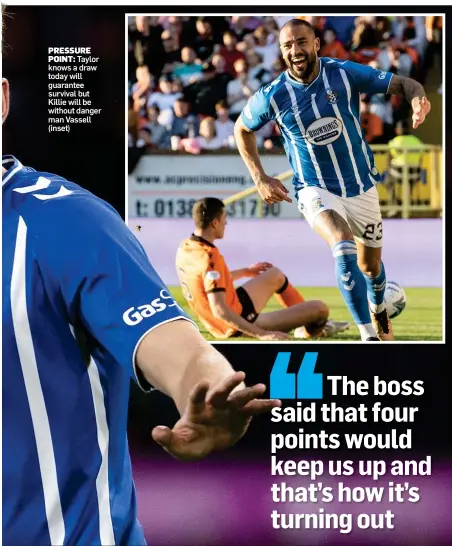  ?? ?? PRESSURE POINT: Taylor knows a draw today will guarantee survival but Killie will be without danger man Vassell (inset)