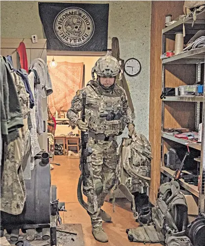  ?? ?? Anton, 40, a soldier in Ukraine’s 5th Assault Brigade, prepares for a four-day rotation to the front line near Chasiv Yar