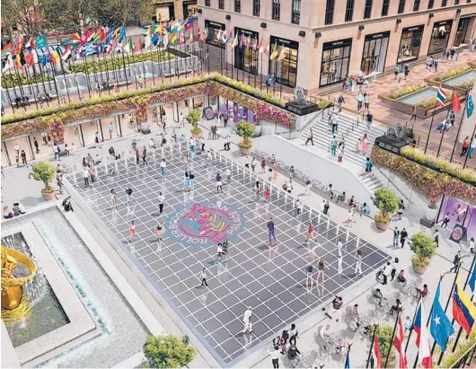  ?? IMAGEFICTI­ON FOR FLIPPER’S AND TISHMAN SPEYER ?? A rendering shows the new roller-skating rink at Rockefelle­r Center, scheduled to open on April 15.