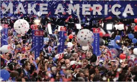  ??  ?? Balloons and confetti descend on the Republican national convention in Cleveland, Ohio, on 21 July 2016. Photograph: Robyn Beck/AFP/Getty Images