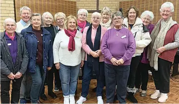  ?? ?? Baw Baw Singers members ready for their night of singing (back) Marg Young, Tiesha Davies, Lesley Bohni, Lesley Hughes, Gaynor Aitken, Julia Pollock, Margie Tily, Faye Vickers, (front) Kaz McCleod, Laureen Bell, Eleanor Rhodes, Jacky Berry and Dot Cameron.