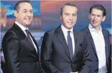  ?? FOTO: AFP ?? Heinz- Christian Strache, Christian Kern, Sebastian Kurz ( v. li.).