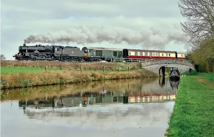  ?? KALLUM BUCKLEY ?? No. 45231 The Sherwood Forester and Class 20 No. 20107 pass over the Shropshire Union Canal at Nantwich with the Locomotive Services Ltd private charter to Carmarthen on April 2.