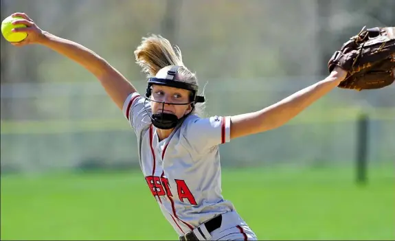  ?? Pam Panchak/Post-Gazette ?? West Allegheny’s Marla Kirkpatric­k delivers a pitch during a WPIAL Section 2-AAA softball game against Montour last Saturday at West Allegheny.