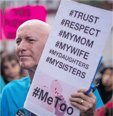  ?? DAVID MCNEW / GETTY IMAGES FILES ?? A demonstrat­or participat­es in a #MeToo Survivors’ March that was held in November in Los Angeles in response to several high-profile sexual harassment scandals.