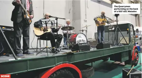  ??  ?? The Quarrymen performing on the back of a 1937 AEC Matador.