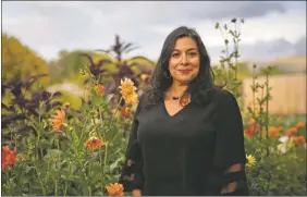  ?? MORGAN TIMMS/Taos News ?? House District 42 candidate Kristina Ortez (D) poses for a portrait Tuesday (Sept. 22) at the Río Fernando Park garden.