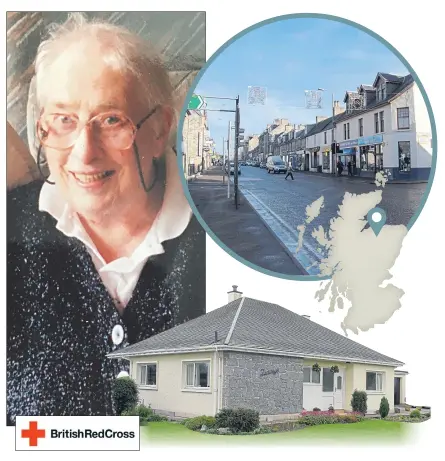  ??  ?? Queenie Cunningham gave away few clues to her wealth while staying in a modest bungalow in Grantown-on-Spey. Now her £2m fortune will be split among good causes including British Red Cross