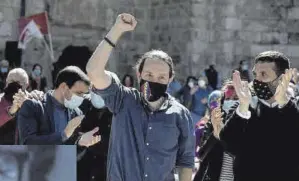  ?? Víctor Lerena / Efe ?? El candidat de Podem, Pablo Iglesias, en un acte a Alcalá de Henares.