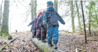  ?? SYMBOLFOTO: DPA / CARSTEN REHDER ?? In einem Waldkinder­garten halten sich die Kinder fast ausschließ­lich im Freien auf.