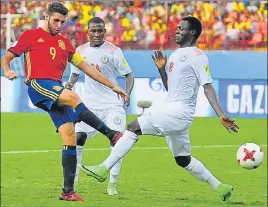  ?? GETTY ?? Spain’s Abel Ruiz scores his second goal in a Group D match against Niger in Kochi on Tuesday.