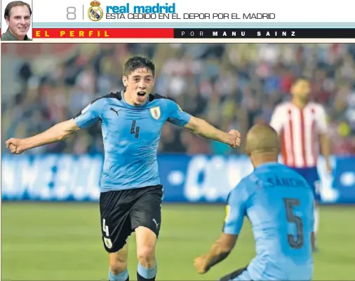  ??  ?? CELEBRACIÓ­N. Fede Valverde corre hacia Carlos Sánchez para festejar su primer gol con la selección absoluta de Uruguay. Era el 0-1.