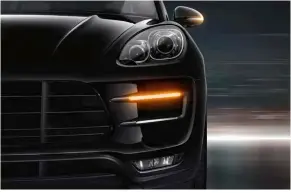  ??  ?? HIGH GEAR Clockwise from below left: The standard Porsche Macan Turbo features leather seats, bi-xenon headlights with dynamic turn indicators and a specially designed exhaust system