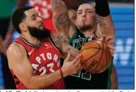  ?? (AP/Mark J. Terrill) ?? Fred VanVleet (left), shown in a playoff game against the Boston Celtics in September, agreed Saturday to a four-year, $85 million contact to remain with the Toronto Raptors.