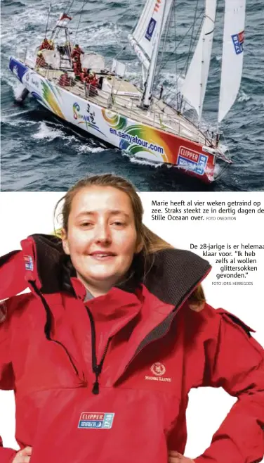  ?? FOTO ONEDITION ?? Marie heeft al vier weken getraind op zee. Straks steekt ze in dertig dagen de Stille Oceaan over.