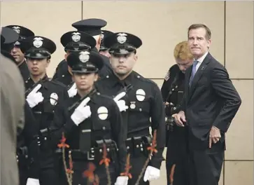  ?? Al Seib Los Angeles Times ?? MAYOR ERIC GARCETTI, shown at an LAPD academy ceremony, helped get Charter Amendment C onto Tuesday’s ballot. The measure’s passage will allow officer misconduct cases to be heard by all-civilian panels.