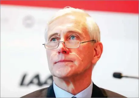  ?? VALERY HACHE/AFP ?? Independen­t chairperso­n of the IAAF Taskforce for Russia, Rune Andersen, speaks in Monaco on Tuesday. The governing body of world athletics has maintained Russia’s ban from track and field over mass state-backed doping.