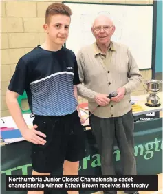  ??  ?? Northumbri­a Junior Closed Championsh­ip cadet championsh­ip winner Ethan Brown receives his trophy