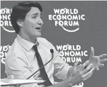  ?? MICHEL EULER/AP PHOTO ?? Prime Minister Justin Trudeau speaks during a panel Progress Toward Parity at the World Economic Forum.