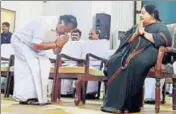  ?? PTI ?? OPanneerse­lvam greeting AIADMK supremo J Jayalalith­aa in Chennai on 23 May, 2016