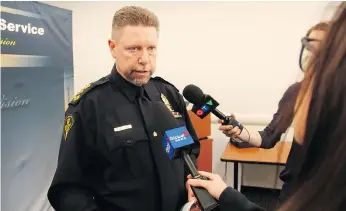  ??  ?? Troy Cooper, chief of the Saskatoon Police Service, has been told that there is a ‘divide’ in the force between sworn officers and civilian staff who do vital work but who feel ‘less than full members,’