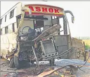  ??  ?? The private bus which collided with a pickup van near Chandigarh road on Tuesday. n HT PHOTO
