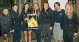  ??  ?? East Leinster ILGU Senior Cup winners Elm Park, (left to right) Emma Fleming, Emma Thorne, Rachel McDonnell, Leah Temple Lang, Anna Foster, Mary Frances McKenna and Louis Mernagh