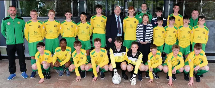  ??  ?? The 2017 Kennedy Cup squad, management and Kerry Schoolboys & Girls League officials at The Rose Hotel, Tralee for the pre-tournament media event with team kit sponsors Dick and Eibhlín Henggeler, proprietor­s of The Rose Hotel. Photo by Domnick Walsh