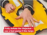  ??  ?? Fully deflate the lifejacket – use a foot pump if this helps