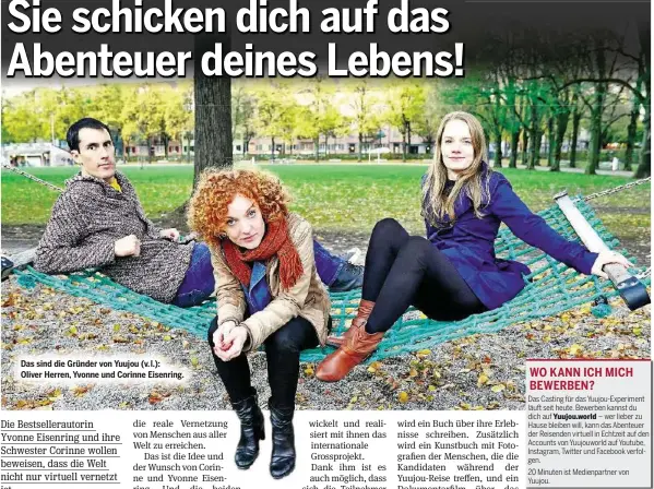  ??  ?? Das sind die Gründer von Yuujou (v. l.): Oliver Herren, Yvonne und Corinne Eisenring.