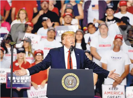  ?? ROBERTO E. ROSALES/JOURNAL ?? President Trump speaks at the Santa Ana Star Center on Monday night. At one point, he said, “We’re pouring a lot of money into New Mexico.”