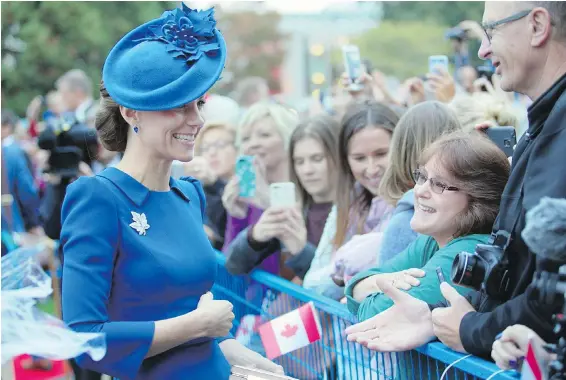  ??  ?? The Duchess of Cambridge greets a large crowd of admirers during the welcoming ceremony at the B.C. legislatur­e on Saturday.