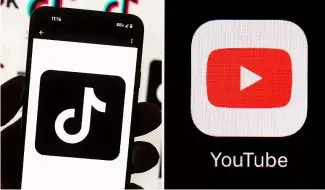  ?? ?? FILE - TikTok logo on a phone (left); YouTube app (right).