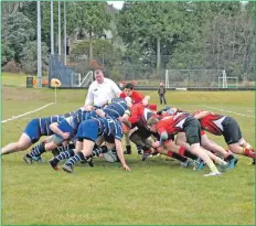  ??  ?? Referee Mark Whelan keeps a close eye on players during the scrum