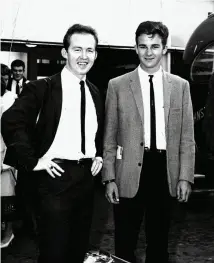  ??  ?? Left: A youthful Eoin Young arrives from England and is met by Donn at the Whenuapai airport in December 1963 (photo: Jack Inwood)