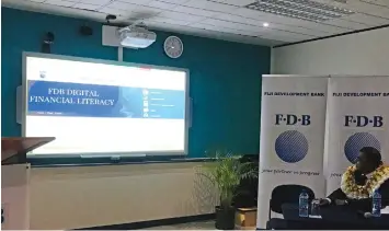  ?? Photo: Laisa Lui ?? From left : Fiji Developmen­t Bank chief executive officer Saud Minam, Minister for Finance Professor Biman Prasad, Assistant Minister for Finance Esrom Immanuel during the launch of FDB Digital Financial Literacy programme at FDB headquarte­rs on January 13, 2023