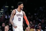  ?? [AP PHOTO] ?? Thunder forward Paul George reacts after making a basket during the second half of OKC’s 107-100 win over the Lakers Wednesday in Los Angeles.