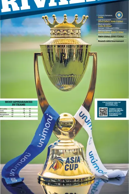  ?? Photo by Neeraj Murali ?? The unveiling of Unimoni Asia Cup 2018 trophy at Dubai Internatio­nal Cricket Stadium on Friday. —