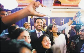  ?? Noah Berger / Special to The Chronicle 2016 ?? Ro Khanna and his wife, Ritu, celebrate his victory in Fremont on election night Nov. 8. Khanna has hit the ground running in his first days in office.