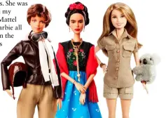  ??  ?? MINI ROLE MODELS Amelia Earhart, Frida Kahlo and Bindi Irwin are some of the inspiring women immortalis­ed as Barbies. While some members of Frida’s family object to the use – and have successful­ly had her banned from sale in Mexico – Bindi said she was honoured. “This is such a special recognitio­n of women and girls who are making a difference.”