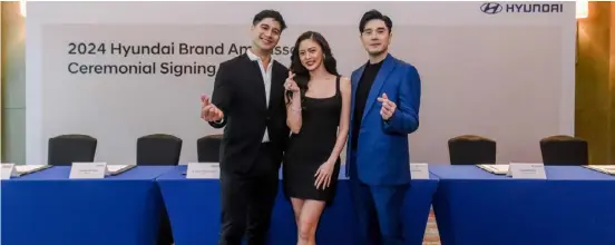  ?? PHOTOGRAPH COURTESY OF HYUNDAI MOTORS ?? PIOLO Pascual, Kim Chiu and Paulo Avelino join Sarah Geronimo (not in picture) as celebrity endorsers of Hyundai.