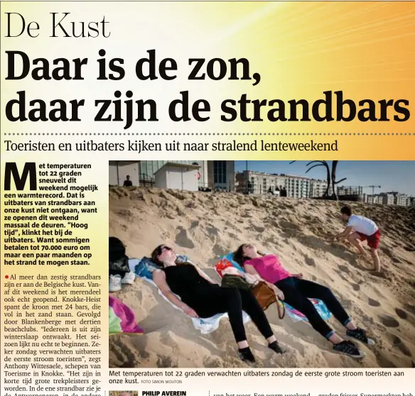  ?? FOTO SIMON MOUTON ?? Met temperatur­en tot 22 graden verwachten uitbaters zondag de eerste grote stroom toeristen aan onze kust.